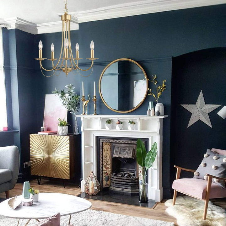 Gold 5-light French Candle Chandelier for Room Bedroom D18.5 X H23.5 Glam Modern - Diamond Home USA