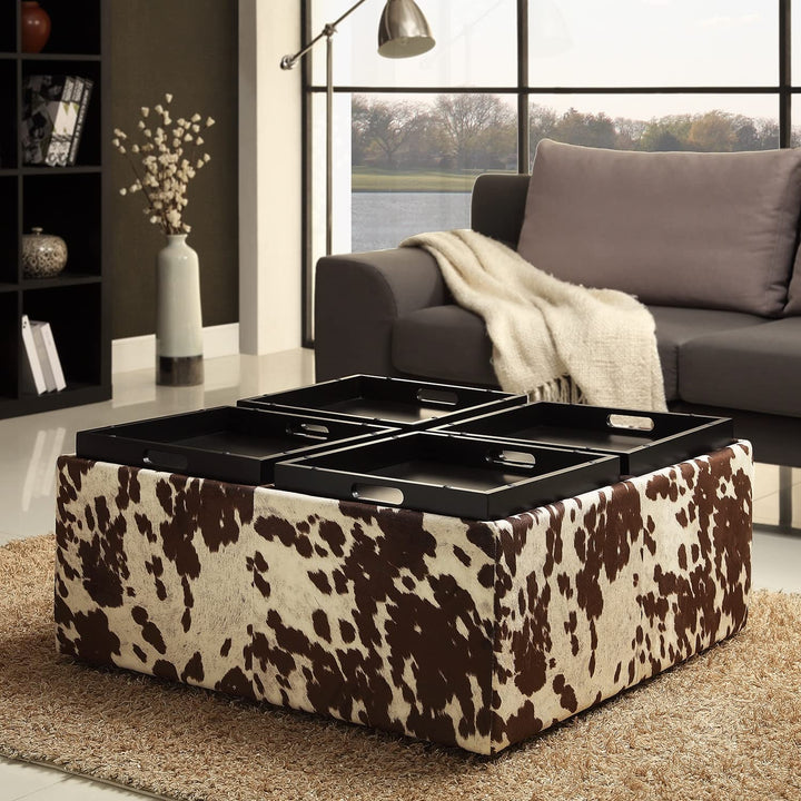 Home Creek Cowhide-Print Storage Cocktail Ottoman - Diamond Home USA