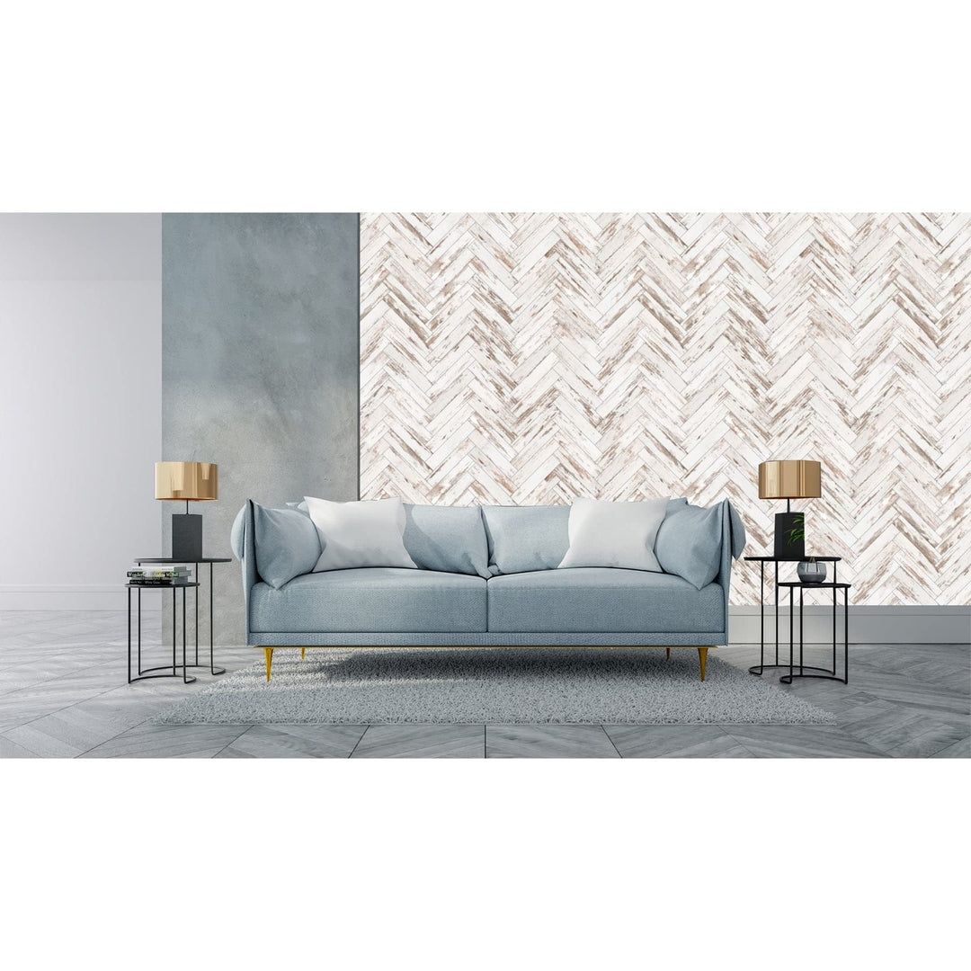 MuralsPrint Rustic Wood Parquet Removable Wallpaper - 10'ft H x 24''inch W - Diamond Home USA