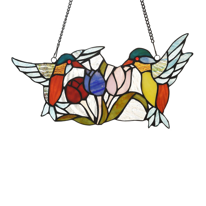 75-Piece Stained Glass Birds/Flowers Window Suncatcher Multi Color Casual