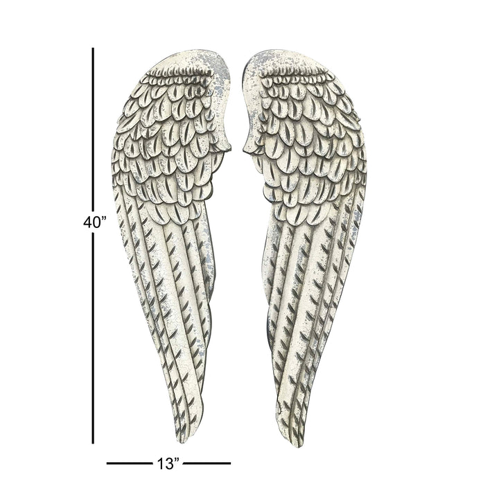 Large Distressed White Angel Wings Wood Wall Art Set Of 2 13" X 40.50" Each - Diamond Home USA