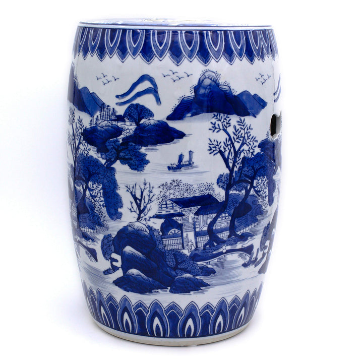 Unknown Blue Porcelain Multi-Color Oriental Stool 10.75 in x 10.75 in x 16 in