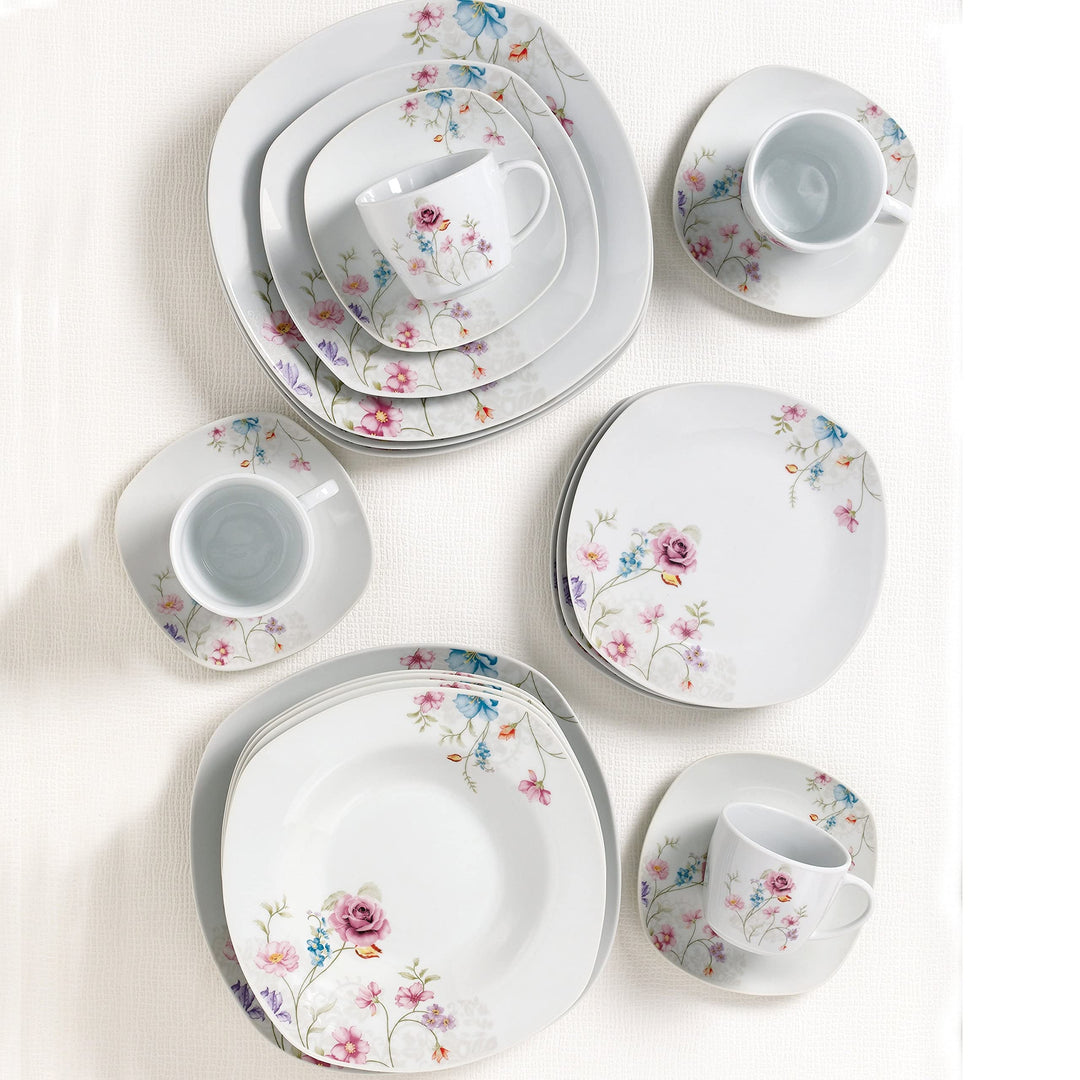 20 Pc. Square Dinnerware Set Service For 4-small Floral Design White Casual - Diamond Home USA