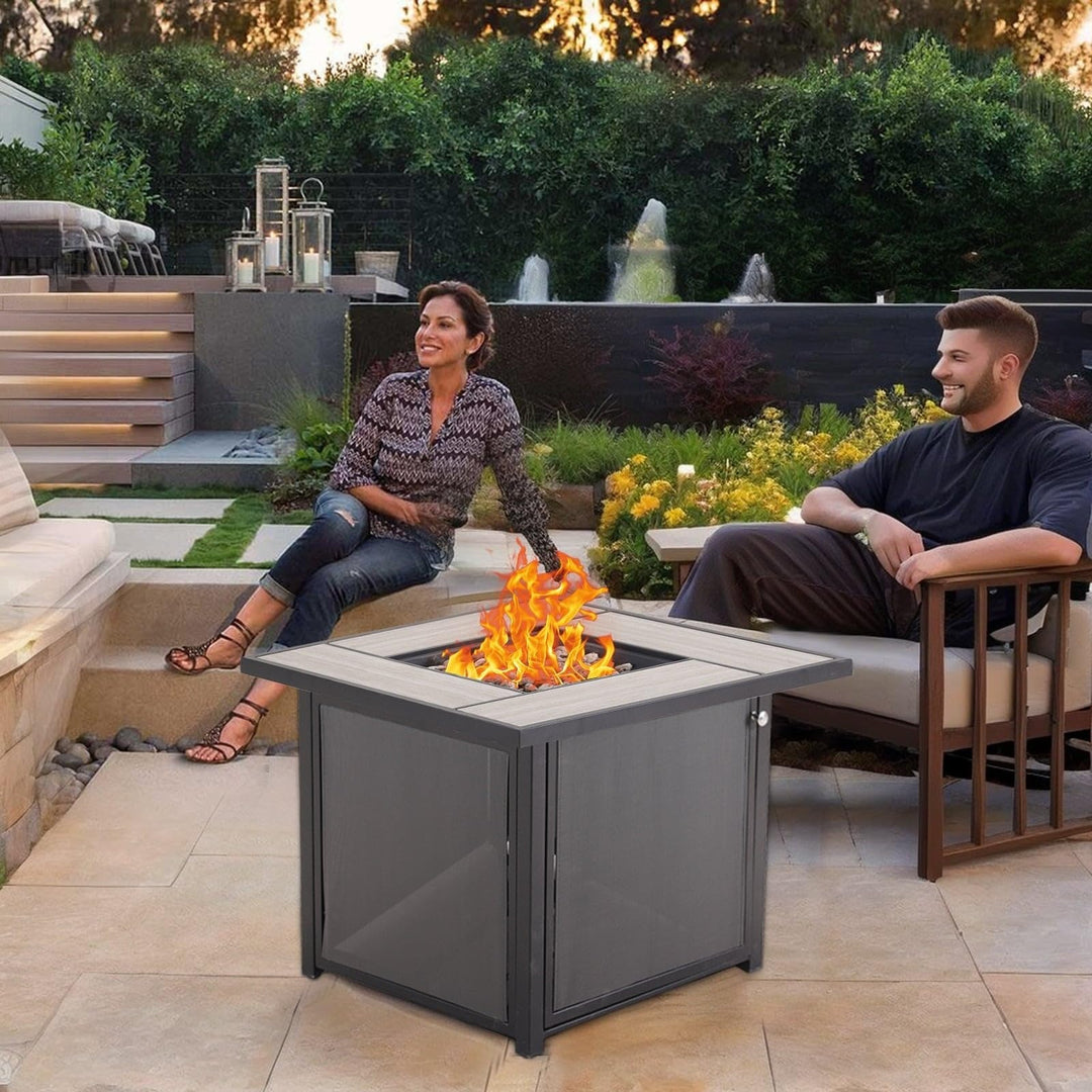 Patio Outdoor Gas Fire Pit Table 32 Inch Btu Rectangle Propane Inch Black Square - Diamond Home USA