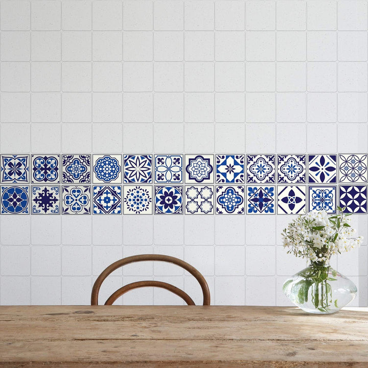 Spanish Moroccan Blue Tile Stickers Peel and Stick Wall Sticker Decal 24pcs 4" - Diamond Home USA