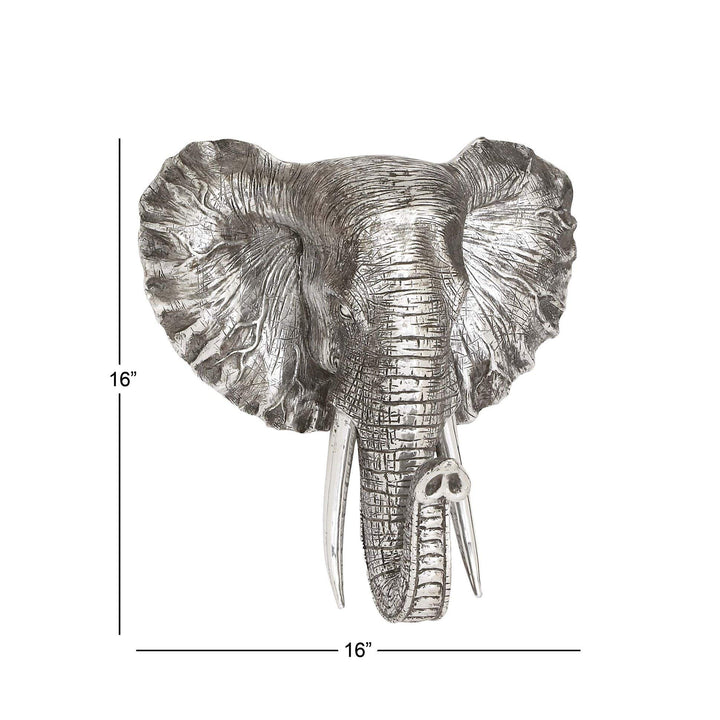 Silver Elephant Plaque Hanging African Decor for Office Safari Sculpture Wall - Diamond Home USA