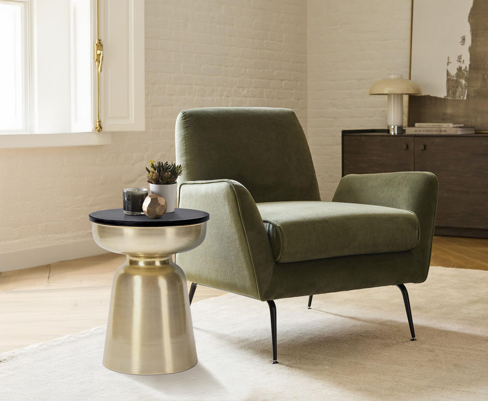 Finch Adler Metal Accent Side Table 16" Natural Granite Top Brushed Brass Base - Diamond Home USA