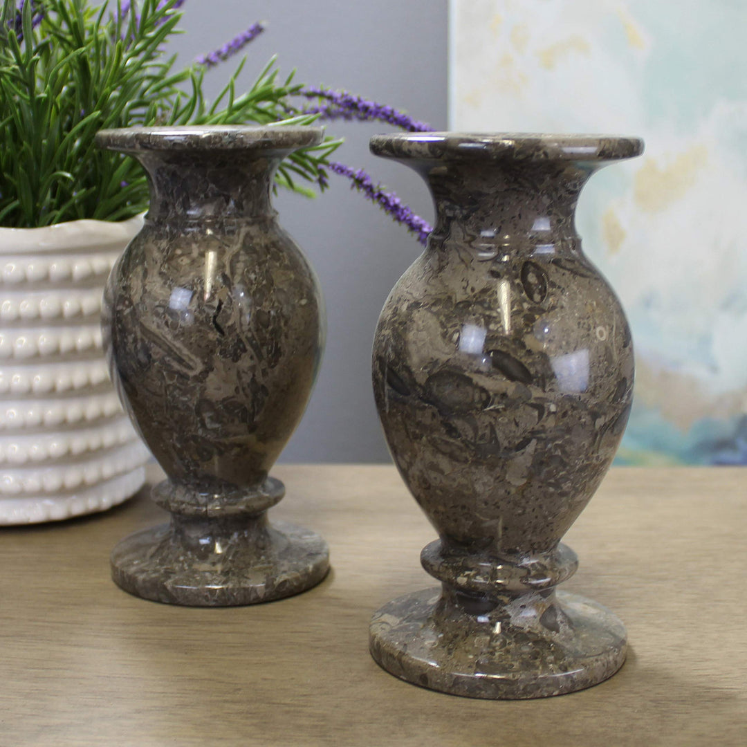 Decorative Marble Gray 6" Table Vase Set of 2 Grey Modern Contemporary Stoneware - Diamond Home USA