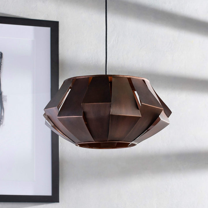 Mid-Century Mod Metal Orb 1-Light Pendant - 15.5" X 14" Brown Mid-Century Modern