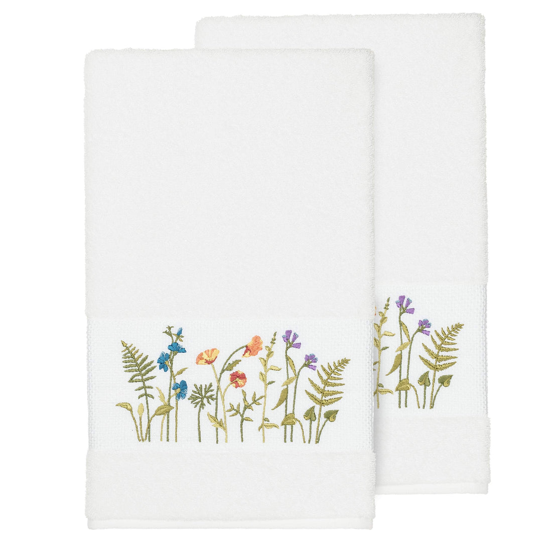 White Turkish Cotton Wildflowers Embroidered Bath Towels (Set of 2) Floral