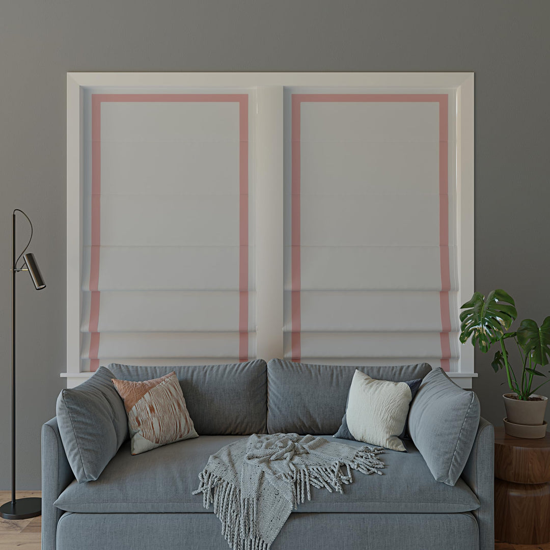 Sun Zero Marline Pink Ribbon Border Stripe 100% Blackout Cordless Roman Shade 39" x 64" - Pink/White - Diamond Home USA