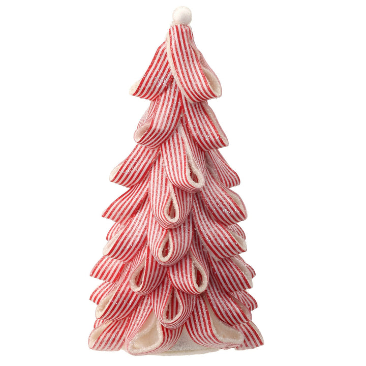 13.5" Iced Peppermint Candy Ribbon Tree Red Polyester Un-lit - Diamond Home USA