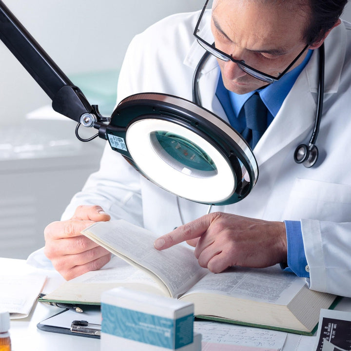 Lightview Led 5 Magnifier Rolling Base Floor Lamp Black Industrial Energy - Diamond Home USA