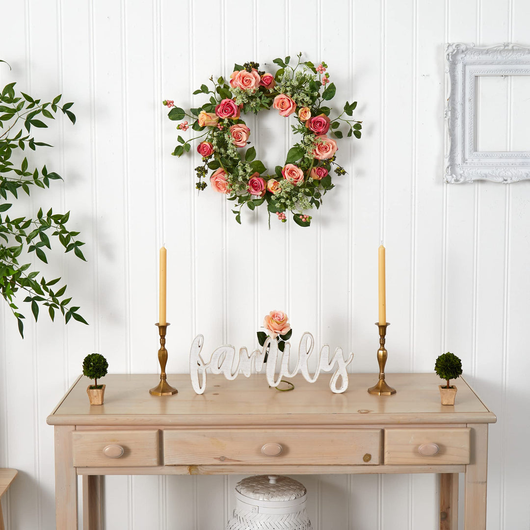 Nearly Natural 4802 Rose Wreath 20-Inch Peach 15" x 6" x 15" - Diamond Home USA