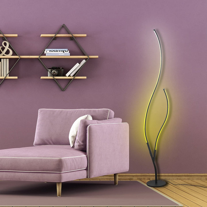 Led RGB Ripple Floor Lamp 56x12in Black Modern Contemporary Bulbs Included - Diamond Home USA