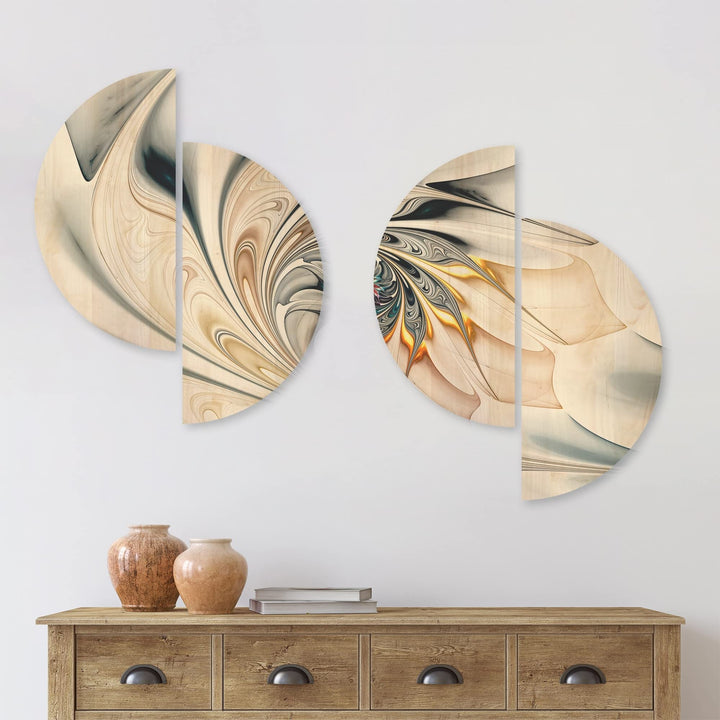 White Stained Glass Floral Art' Wood Wall Art Set of 4 Half Circles White Modern