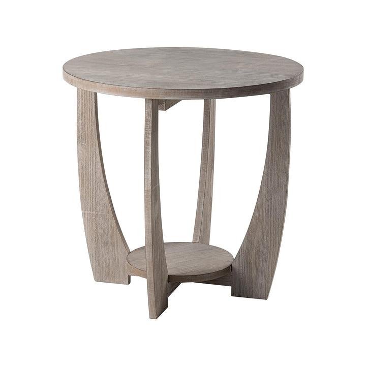 Rustic Farmhouse End Table with Storage Shelf French Country Accent Side Round Grey