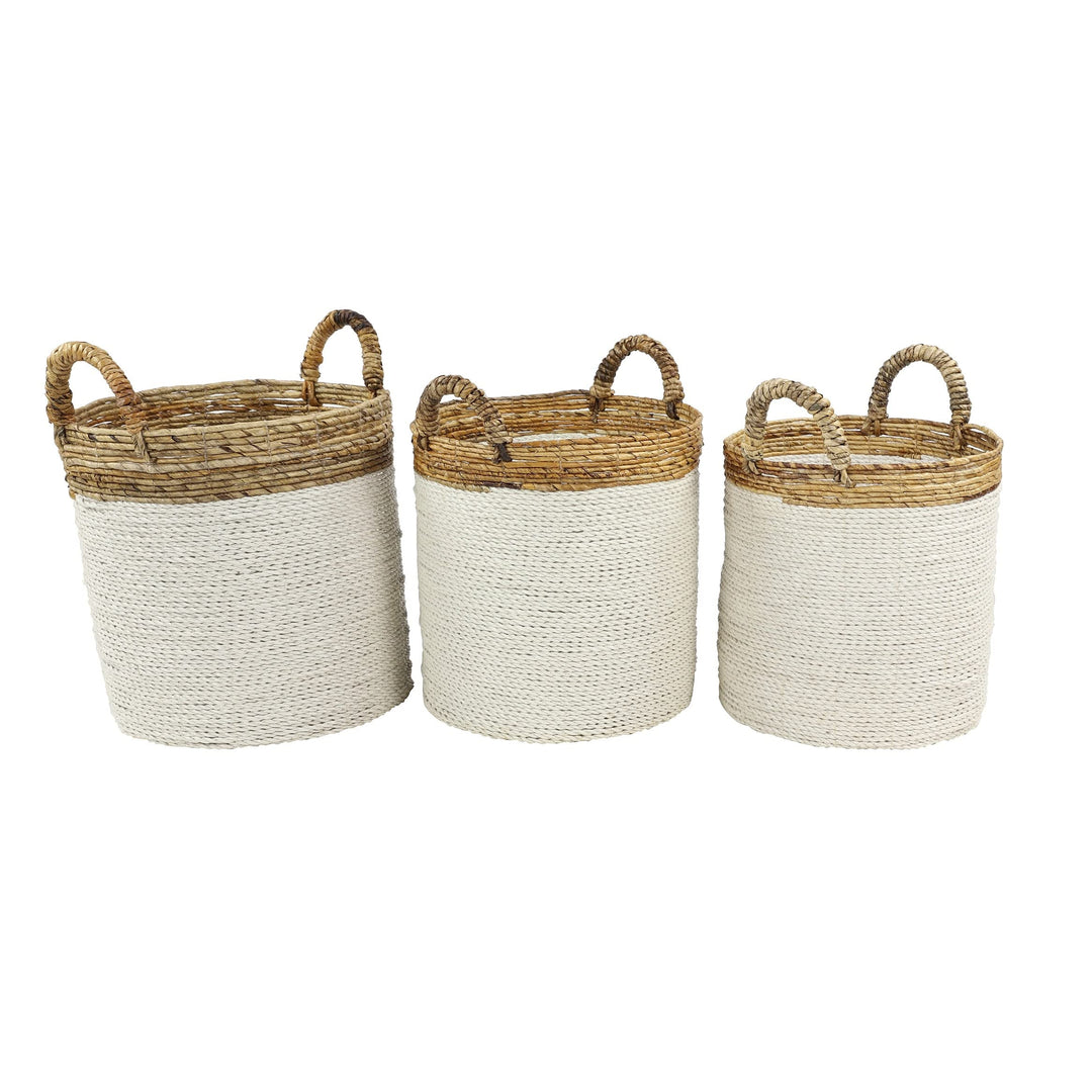 White Dried Plant Material Coastal Storage Basket (Set Of 3) 16 X 16round Rattan - Diamond Home USA