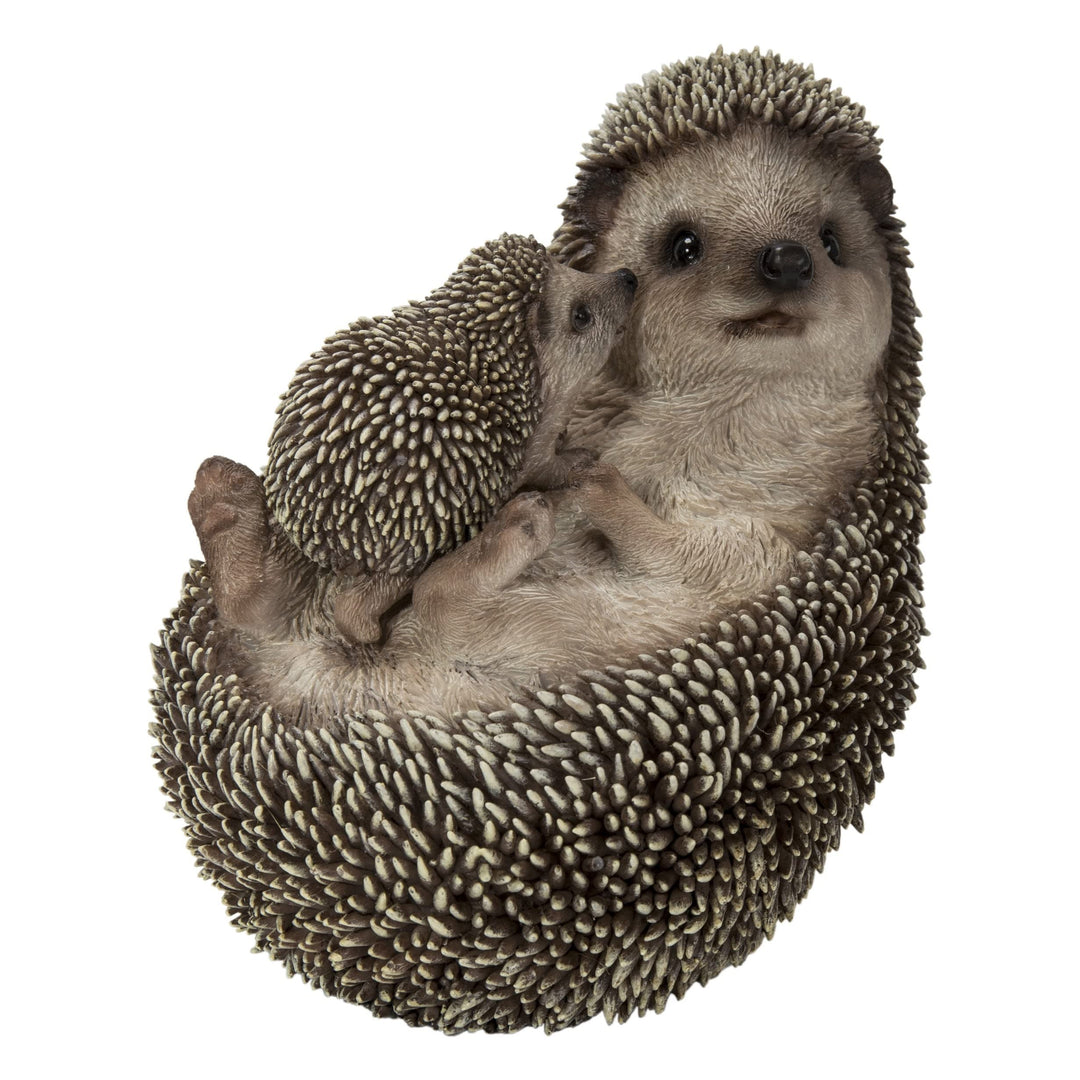 Mother Baby Hedgehogs On Back Ultra Realistic Garden Statue Multi Color