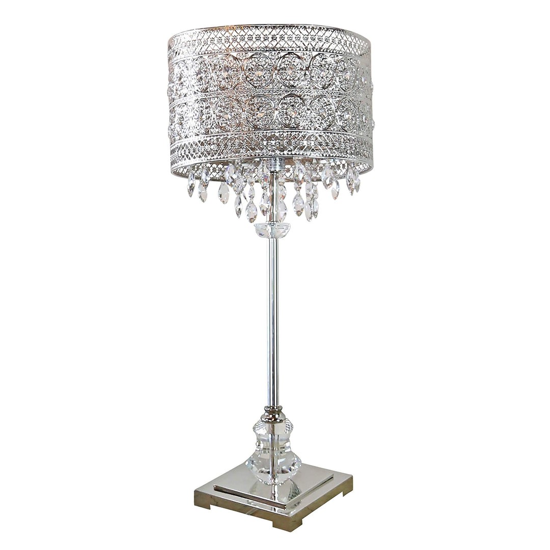 Polished Nickel and Crystal 1-Light Buffet Table Lamp - 12.2" l X 12.2" w 28.75" - Diamond Home USA