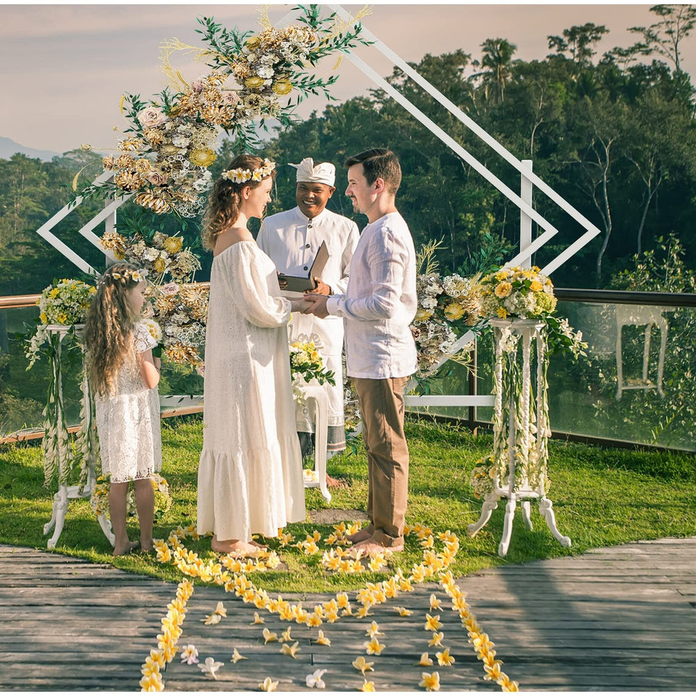 Large Sturdy Diamond Wedding Arch Heavy Duty Iron Backdrop Stand Kit White - Diamond Home USA