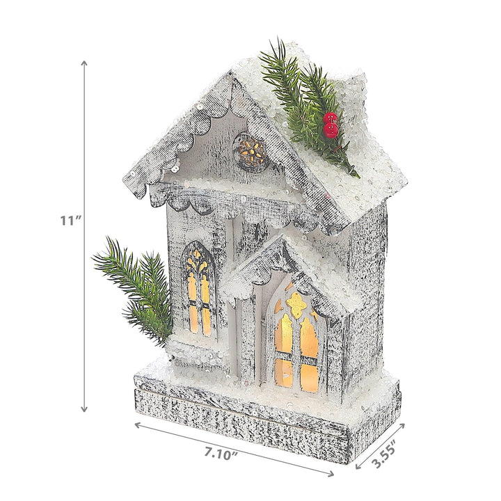 Christmas Led Snow Covered House 11" White Wood - Diamond Home USA