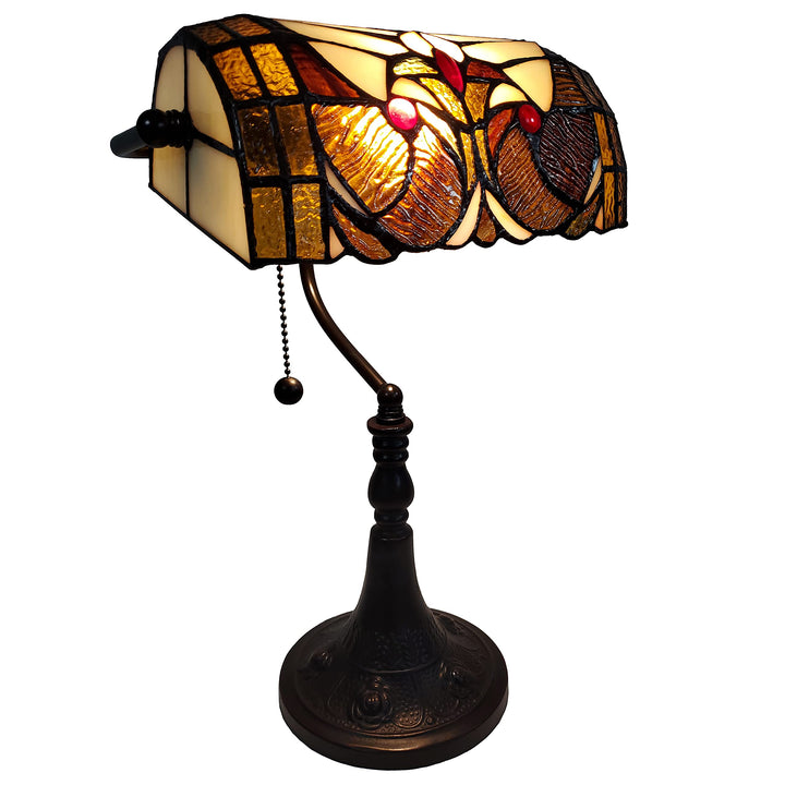 Amora Lighting Tiffany Style Stained Glass 16" Tall Desk Lamp Dark Amber - Diamond Home USA