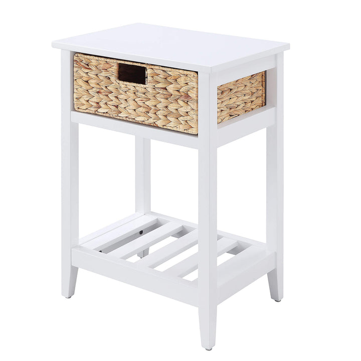 Acme Chinu Wooden Accent Table with Woven Basket in Walnut and Natural