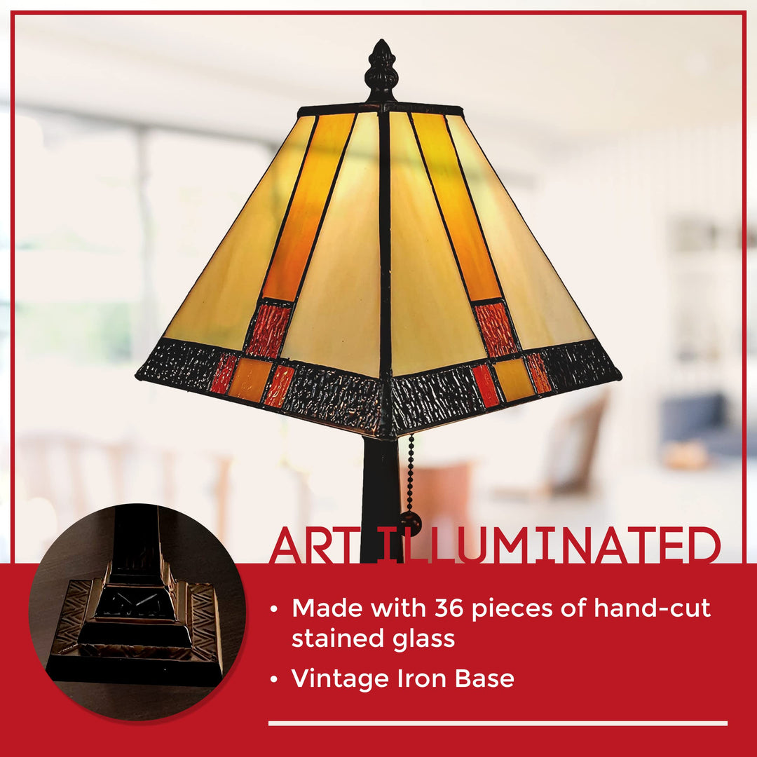 Amora Vintage Tiffany Table Lamp - Yellow & Tan Glass ghtstand Lamp - Table - Diamond Home USA