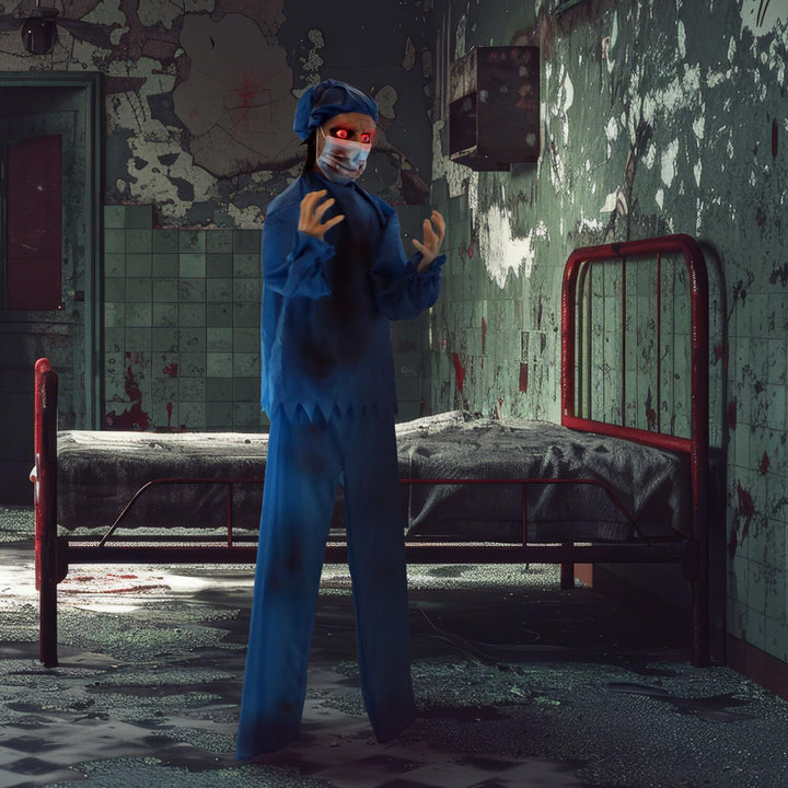 Haunted Hill Farm Life-Size Scary Doctor Halloween Animatronic with Touch - Diamond Home USA