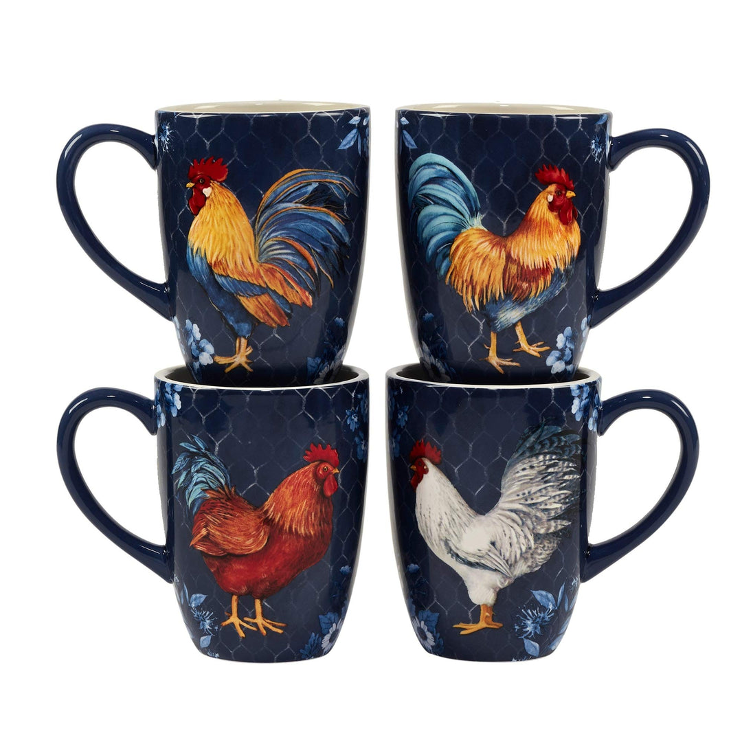 Indigo Rooster 16-Piece Dinnerware Set Service for 4 Blue Multi Color Red - Diamond Home USA