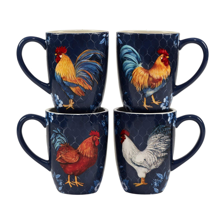 Indigo Rooster 16-Piece Dinnerware Set Service for 4 Blue Multi Color Red - Diamond Home USA