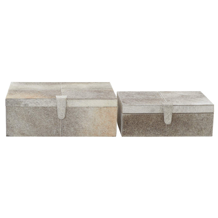 Set Of 2 Natural 17 And 14 Inch Leather Boxes By Black Modern Contemporary Grey - Diamond Home USA