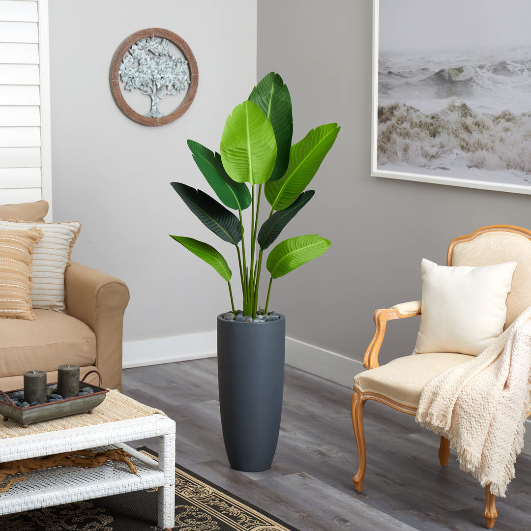 Nearly Natural 5.5’ Traveler's Palm Tree in Gray Planter Artificial Plant 22" - Diamond Home USA