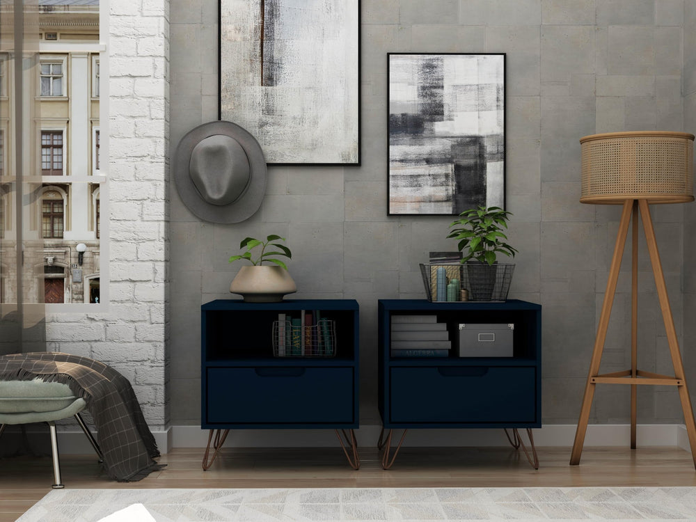 Manhattan Comfort Rockefeller Mid-Century Modern 1 Drawer Bedroom Nightstand . - Diamond Home USA