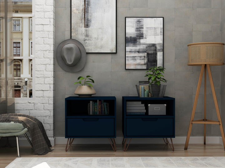 Manhattan Comfort Rockefeller Mid-Century Modern 1 Drawer Bedroom Nightstand . - Diamond Home USA