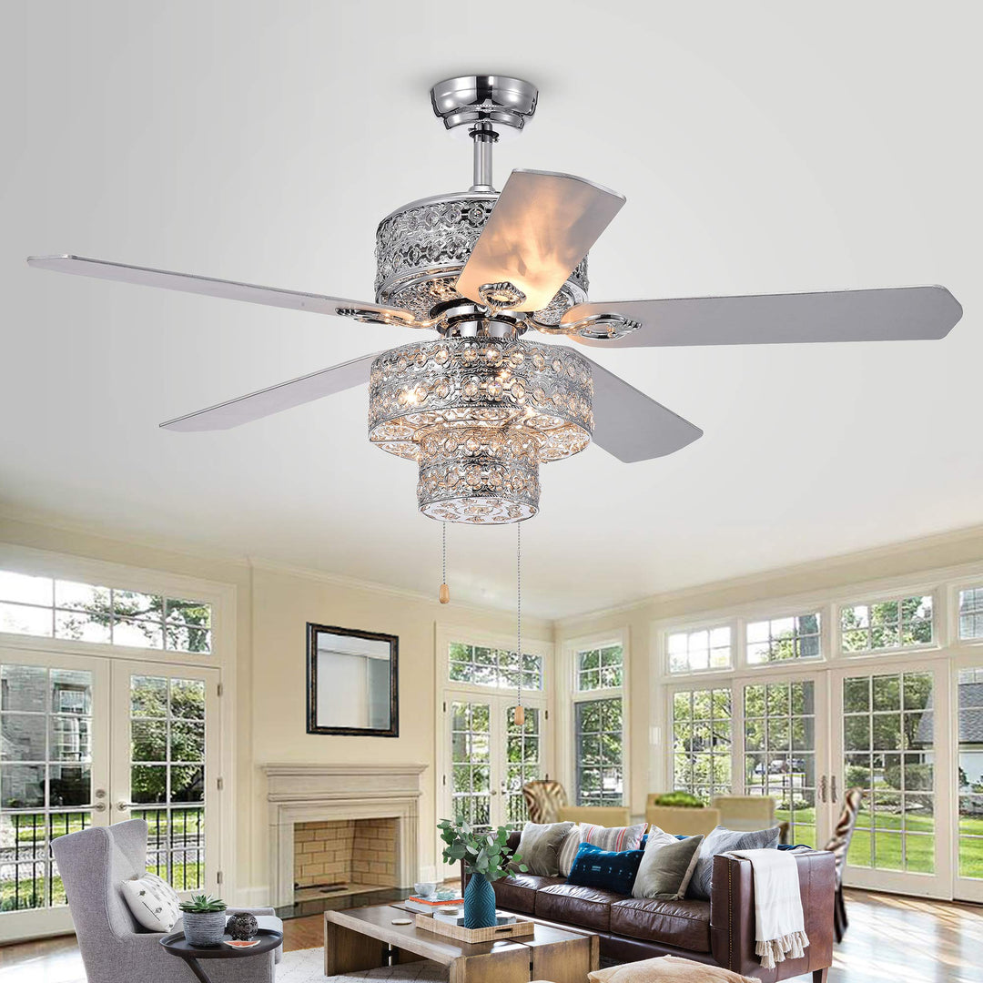 Warehouse of Tiffany CFL-8354CH Chow Chrome 5 Blade Ceiling Fan Silver 52 x 52 x Pull Chain - Diamond Home USA