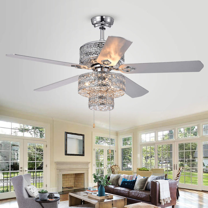 Warehouse of Tiffany CFL-8354CH Chow Chrome 5 Blade Ceiling Fan Silver 52 x 52 x Pull Chain - Diamond Home USA