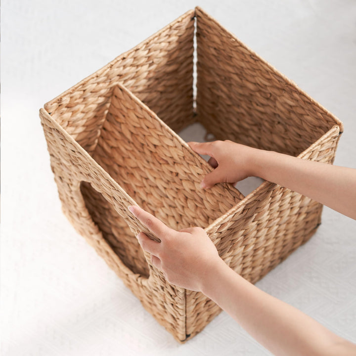 Water Folding Woven Wicker Square Cat Bed Cave 13" X Brown Cotton Spot Clean - Diamond Home USA