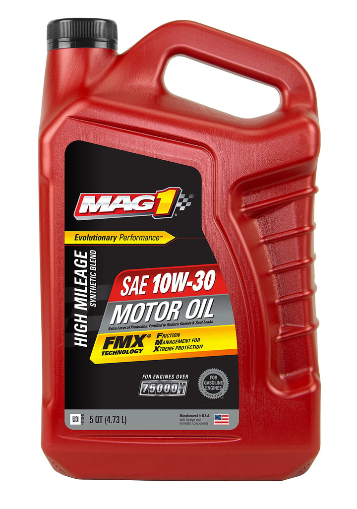 Mag 1 67180 High Mileage Synthetic Blend SAE 10W-30 Motor Oil - 5 Quart