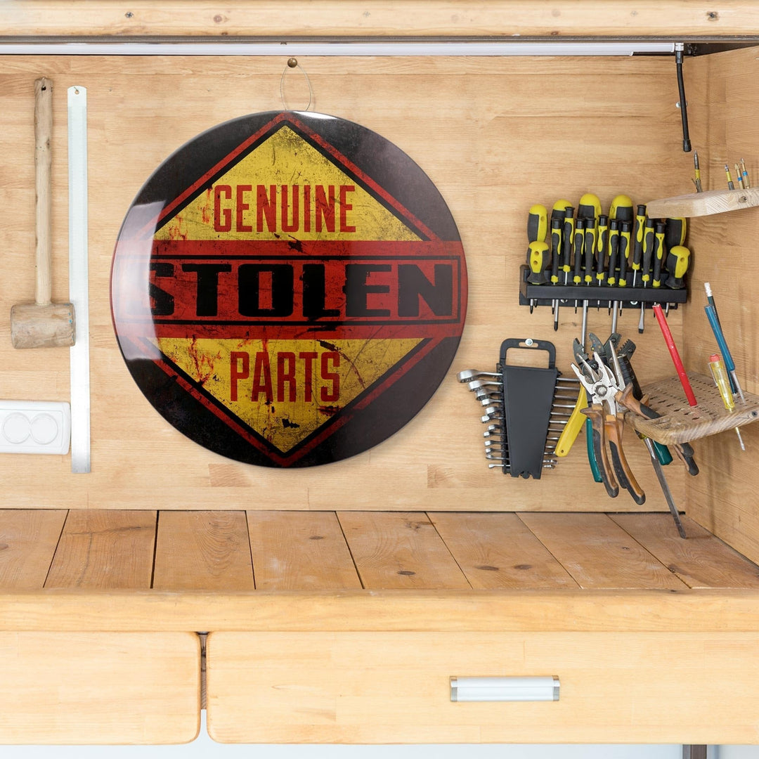 Genuine Stolen Parts Dome Metal Sign 15.5" 15.75" H X L 2.25" D Yellow