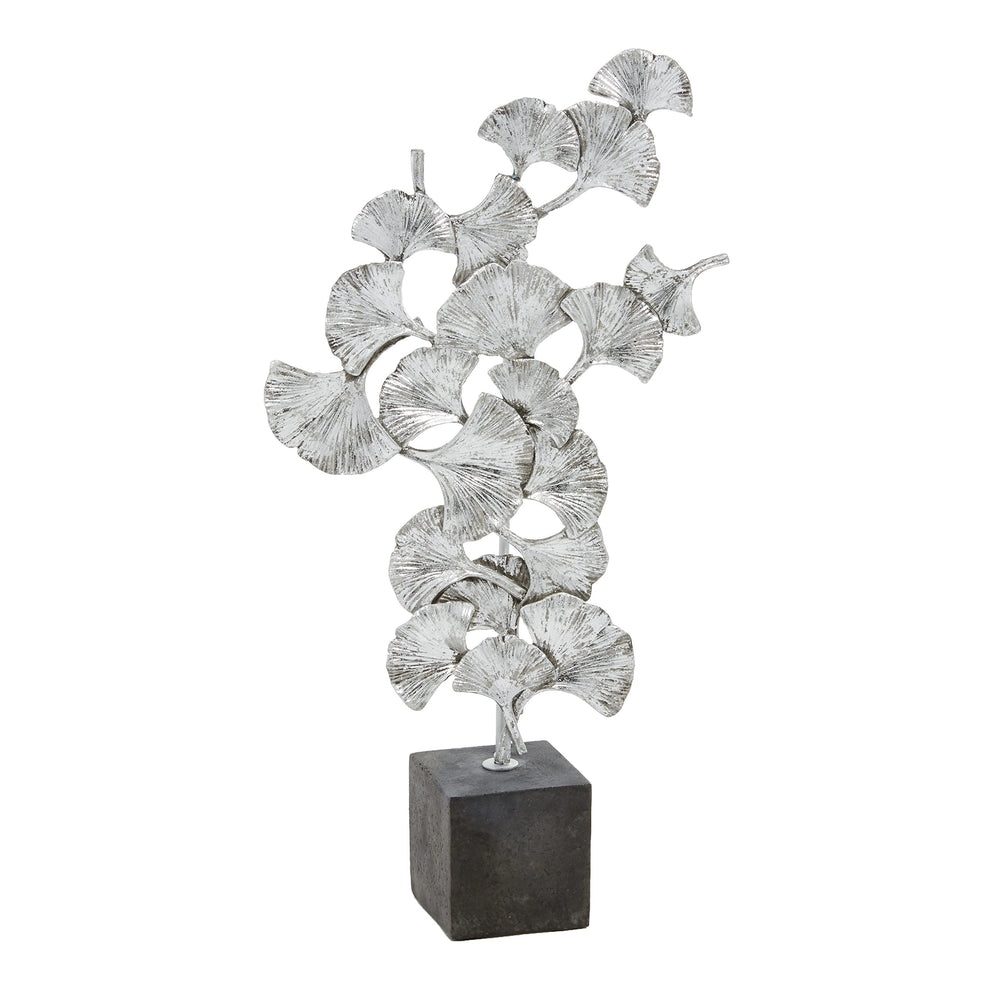 Silver Polystone Contemporary Sculpture Nature 19 X 10 3 Floral Polyresin - Diamond Home USA