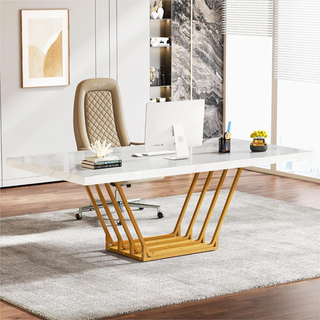 63'' Executive Computer Desk with Metal Base for Home Office Modern Conference - Diamond Home USA