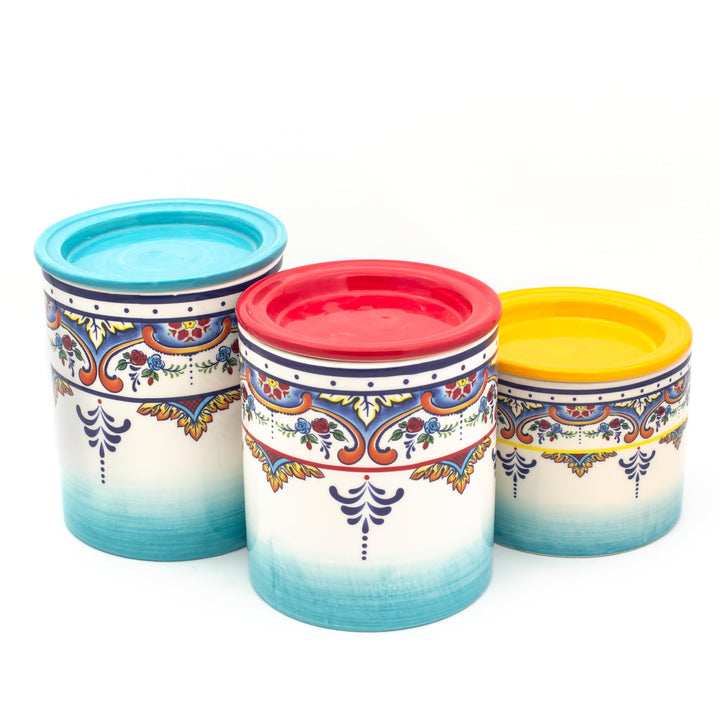 EuroCeramica Zanzibar Zanzibar-3pcs Canister 3-Piece Set Multicolor - Diamond Home USA