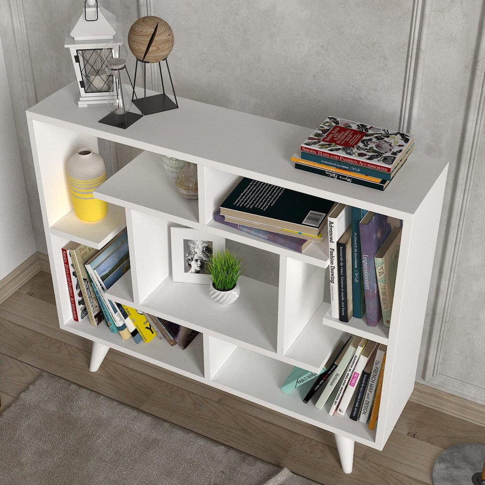 White Modern Mid Century 29'' H X 35'' W Bookcase Contemporary Particle Board - Diamond Home USA