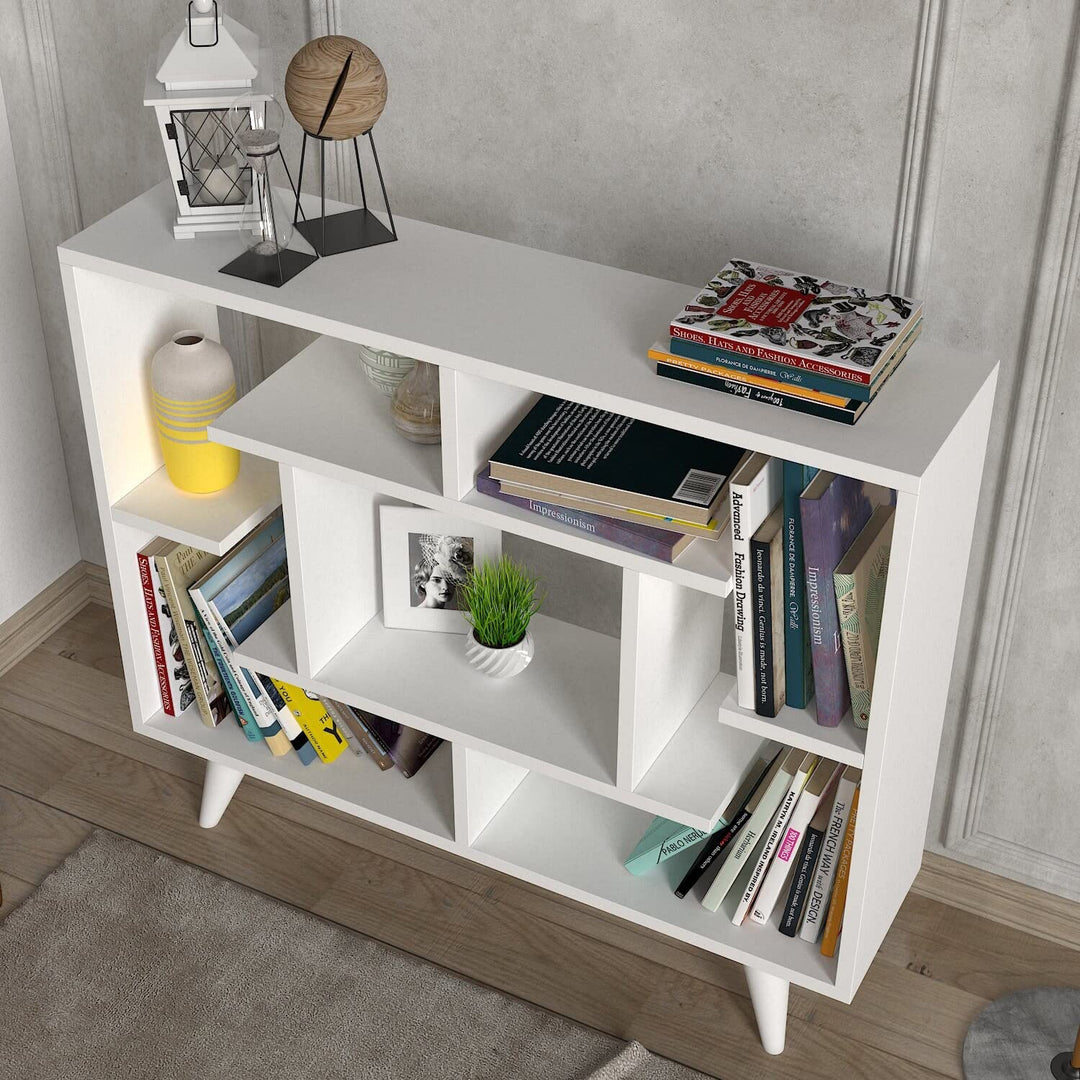 White Modern Mid Century 29'' H X 35'' W Bookcase Contemporary Particle Board - Diamond Home USA