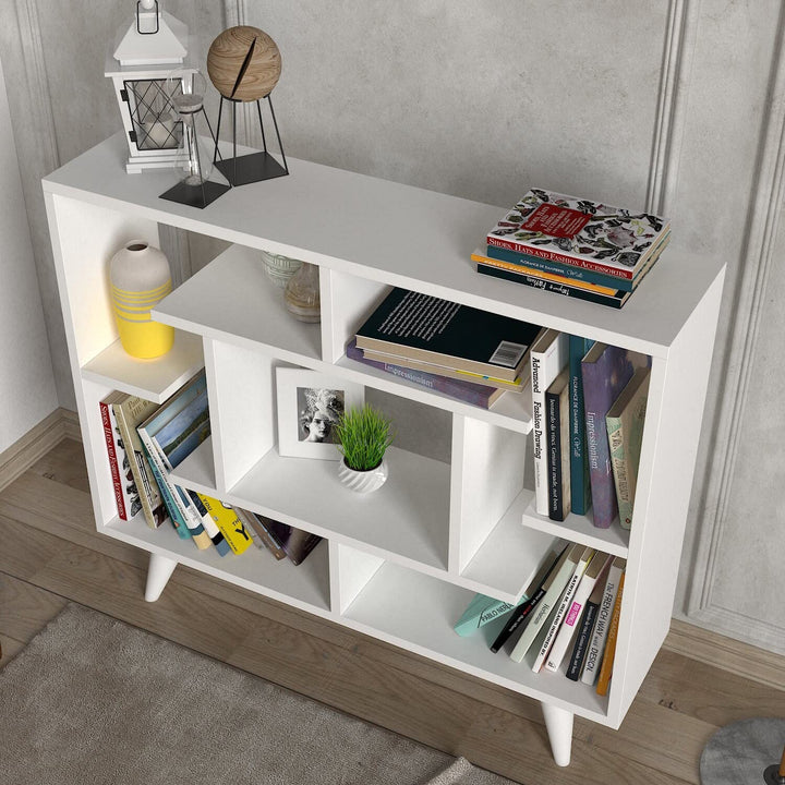 White Modern Mid Century 29'' H X 35'' W Bookcase Contemporary Particle Board - Diamond Home USA