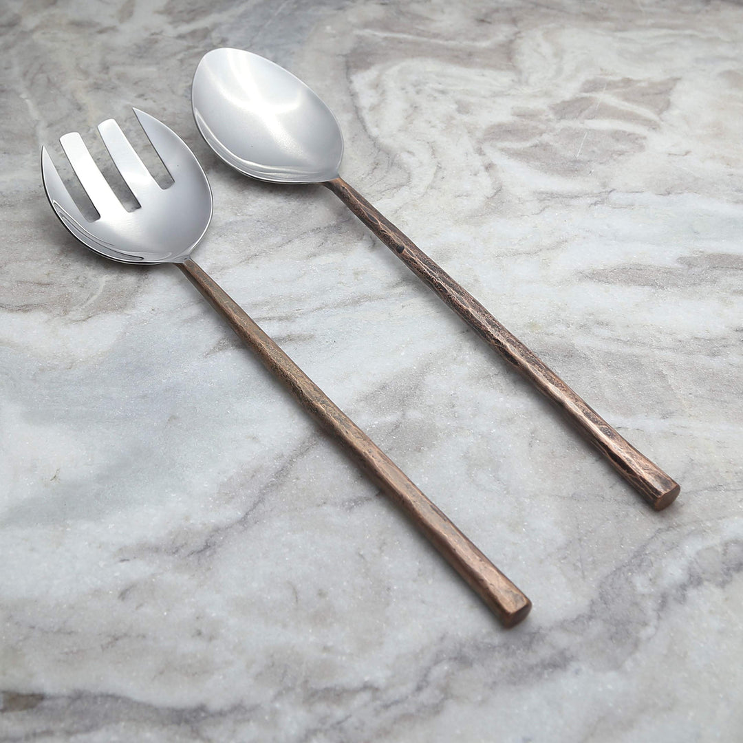 Copper Antique Design Salad Serving 2 Pcs. Set Bronze Stainless Steel Piece - Diamond Home USA