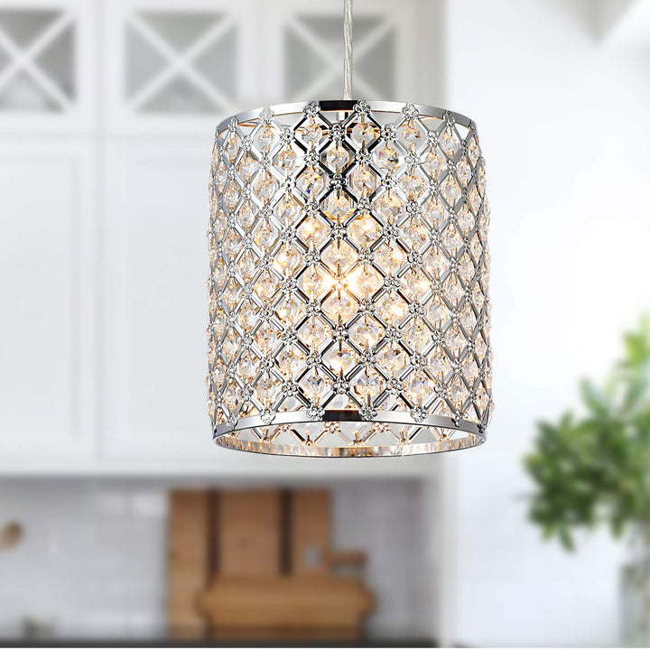 Warehouse of Tiffany 7139-1 Botvi 1-Light 7-Inch Chrome Drum Pendant 7" L x 7" W - Diamond Home USA
