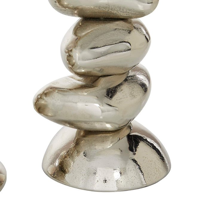 Silver Stacked Stone Candle Holders Set of 2 10" 14" 5 X 14 - Diamond Home USA
